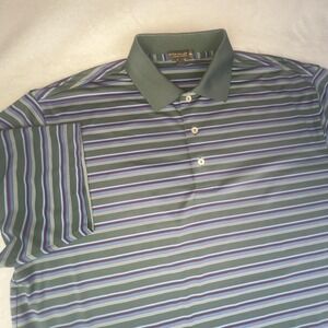 Peter Millar Polo Shirt Mens L Green Stripe Summer Comfort Stretch Golf